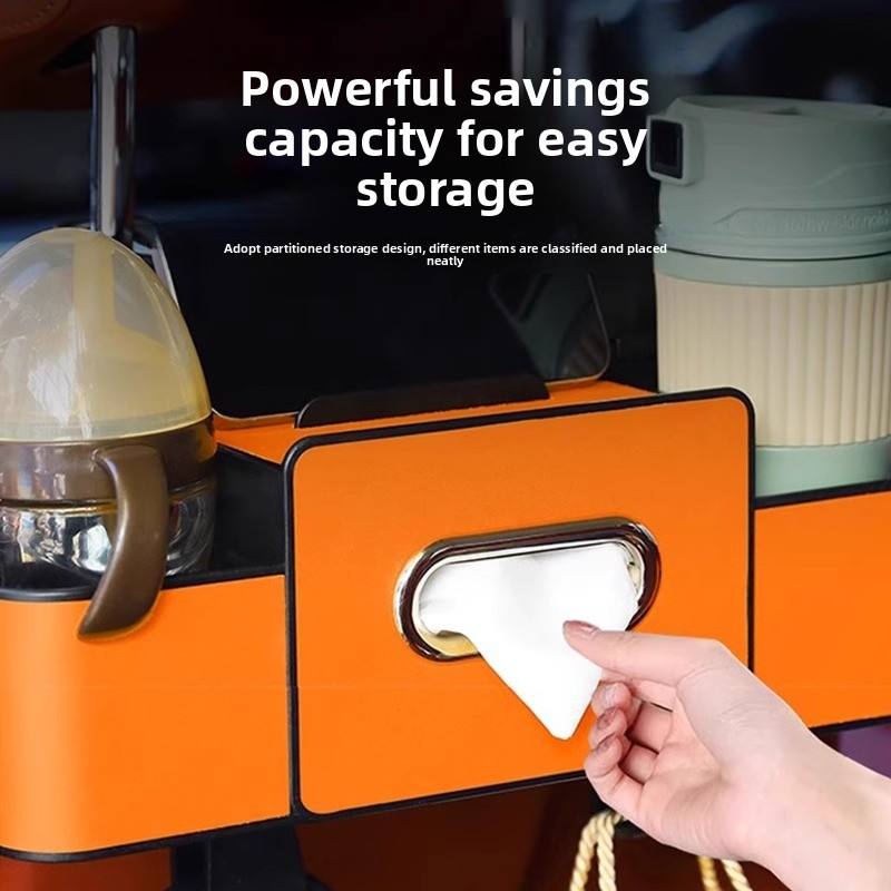 Multi-functio<i></i>nal Car Seat Back Organizer with Tissue Box Cup Holder - JY Brand Model J-07854