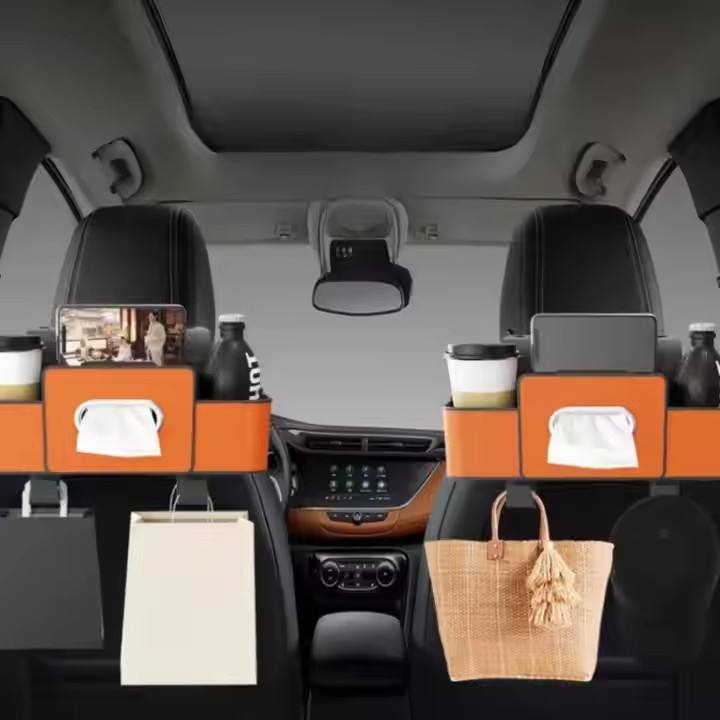 JY J-07854 Modern Multi-functio<i></i>nal Car Seat Back Organizer with Tissue Box and Cup Holder Storage Pl